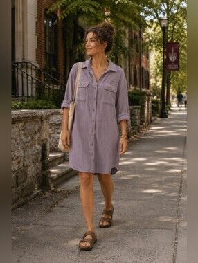 PILCRO Anthropologie Ribbed Duster Shirtdress Shacket in Lilac Casual Women's M